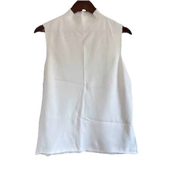Nine West Blouse White Knit Top Sleeveless Mock Neck Preppy Women's Size Large - Picture 1 of 11